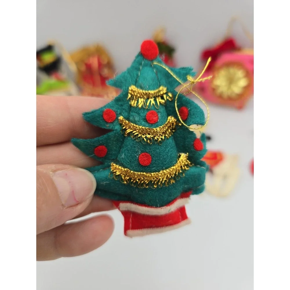 10 Felt Christmas Ornaments,  Handmade, 60's‎ Vibe, Most Wonderful Time Of Year